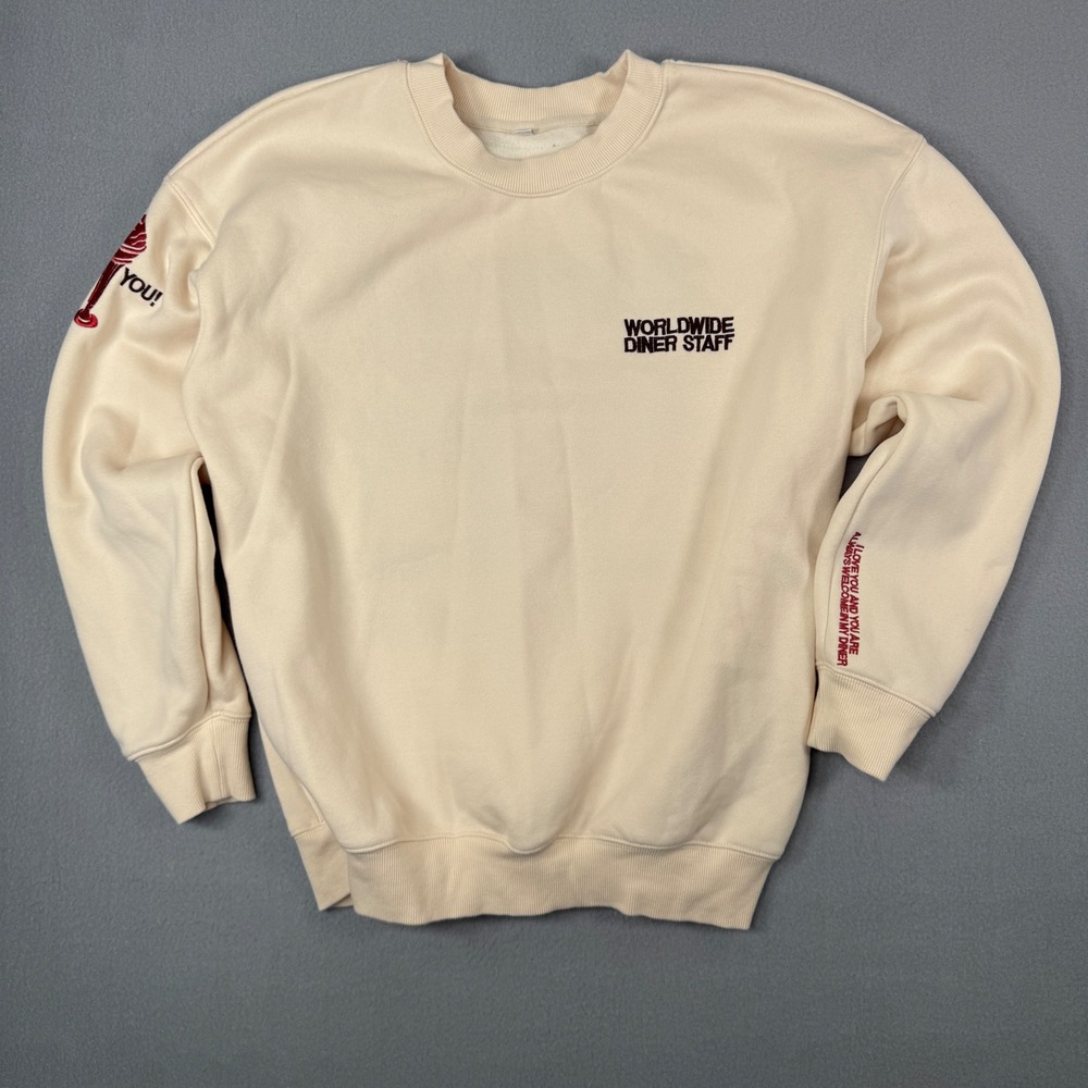 Dandy Worldwide Diner Staff Sweatshirt Mens Small Cream I Love You Crewneck